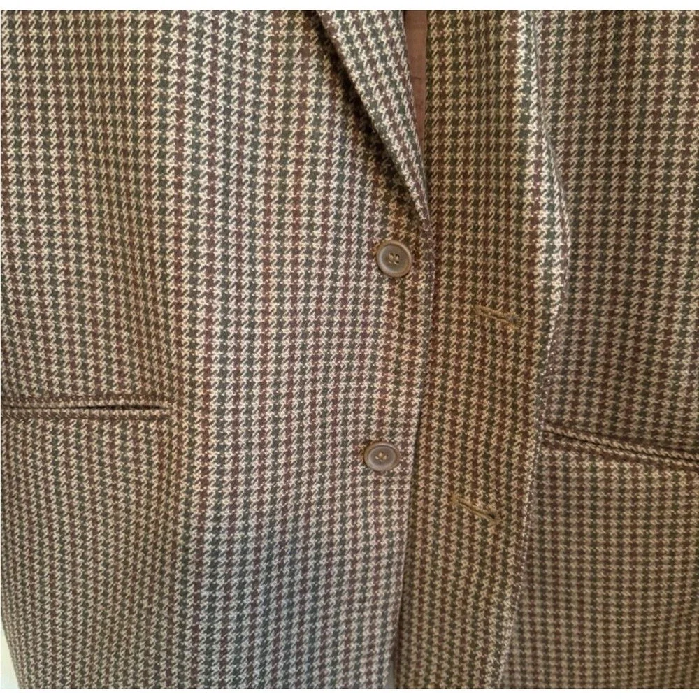Claiborne Men's 44R Brown Houndstooth Wool Blazer Sport Coat Jacket Vintage